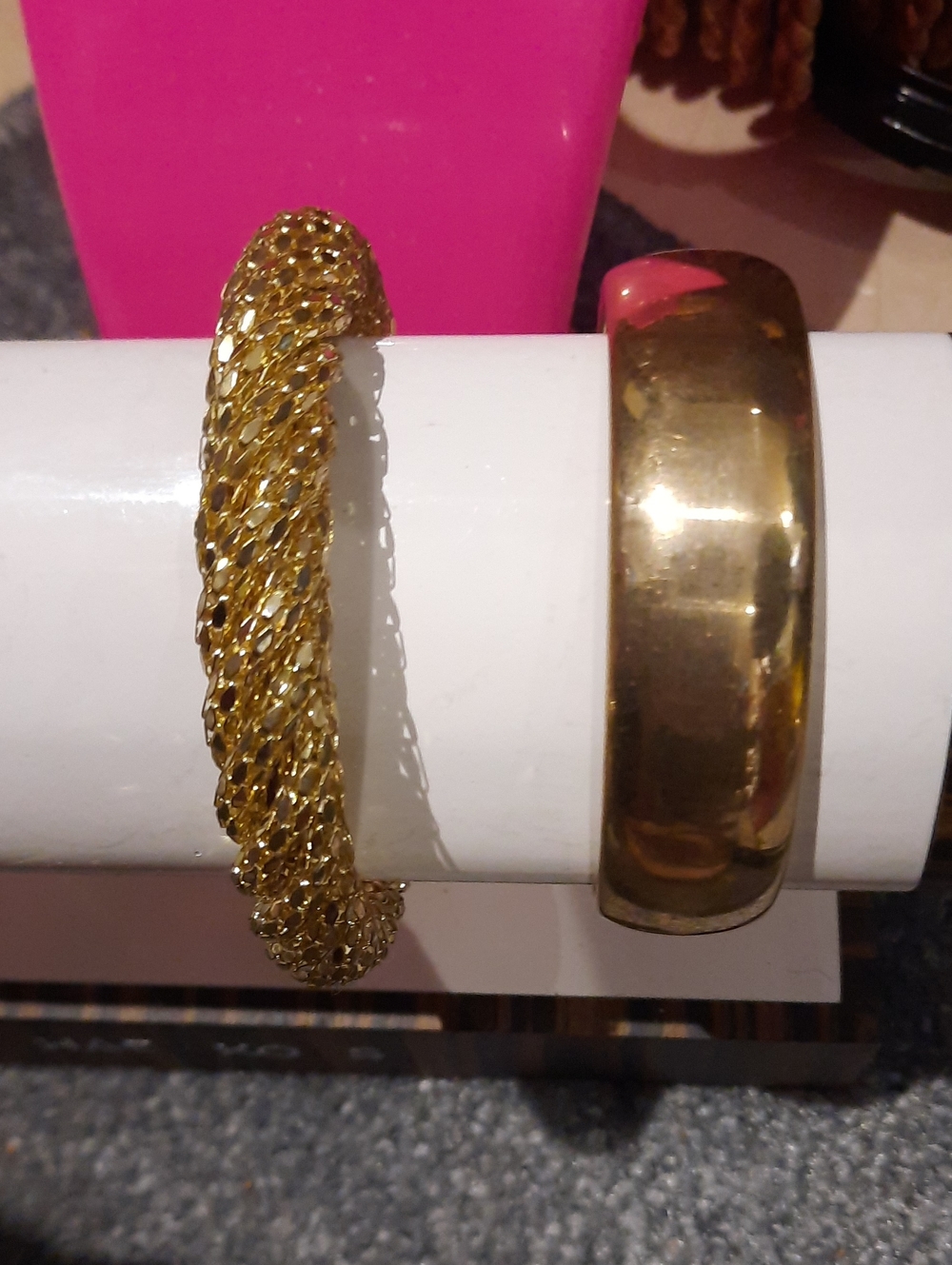 MASSIVELY WIDE Gold Mesh & Smooth Bangle Bracelet Set Regular Size